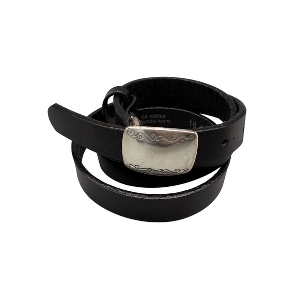 Eddie Bauer Women\'s Belt Sz L Black Leather Silver Tone Buckle Vintage Cowgirl main image 7